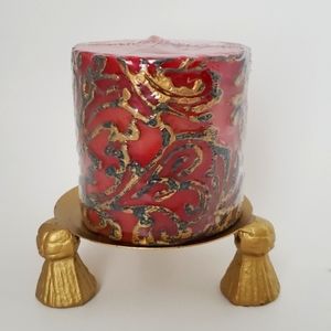 Red Unscented Round Candle with A Gold/Copper Stand
